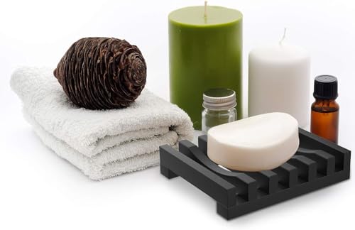 2Pcs Soap Dish Holder, Non-Slip Bathroom Accessories Silicone Soap Case Saver, Sink Deck Bathtub Shower Dish Soap Drainer, Silicone Holder for Soap, Sponges, Scrubber (Black) | Anti-Slip, Quick-Drying, Soap Holder for Kitchen Shower Room Bathroom - color: