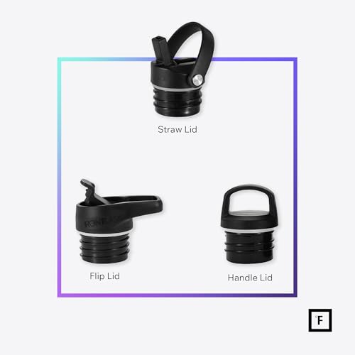 IRON °FLASK 24 oz Narrow Mouth Water Bottle with 3 Lids - color: Black Marquina, style: Straw - 24 oz