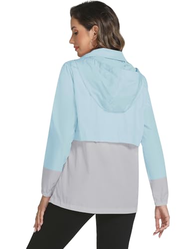 Avoogue Rain Jacket Women with Hooded Waterproof Raincoats - color: Light Blue Grey, size: XX-Large