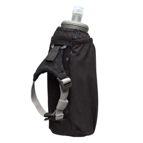 Nathan Handheld Soft Flask 18oz - Exo-Draw Insulated Collapsible Bottle - Grip-Free Strap & Rigid ExoSpine for Comfort/Support - Breathable Mesh Strap - Ideal Running/Hiking, Pinnacle, Black - color: Black, style: 18oz Insulated