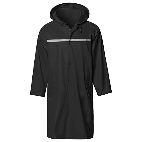 Mens Long Hooded Safety Rain Jacket Waterproof Emergency Raincoat Poncho - color: Black, size: Large