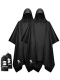 SaphiRose Hooded Rain Poncho Waterproof Raincoat Jacket for Men Women Adults - color: Black 2-pack