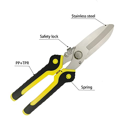 9 Inch Aviation Tin Snips, Heavy Duty Metal Cutter | Stainless Steel Blade, Safety Lock, Multifunction Cutting of Branches, Cable Wires, Thin Iron - size: 9 Inch Straight Snips