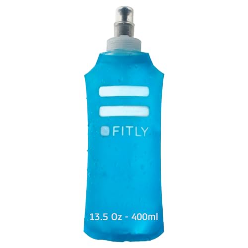 FITLY Soft Flask - Shrink As You Drink Soft Water Bottle for Hydration Pack - Folding Water Bottle Ideal for Running, Hiking, Cycling, Climbing & Rigorous Activity - color: Blue, size: 13.5 Ounces