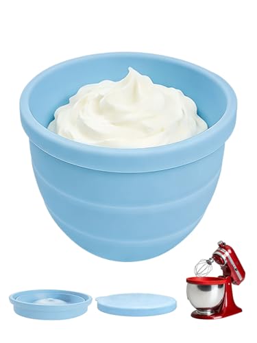 Collapsible Thickened Silicone Kitchen Aid Bowl Liners,Food Grade silicone bowl Liner,Fits 5Quart Stand Mixer,Reusable Bowl Insert with Airtight Lid,KitchenAid Mixer Accessories (Blue) - color: Blue