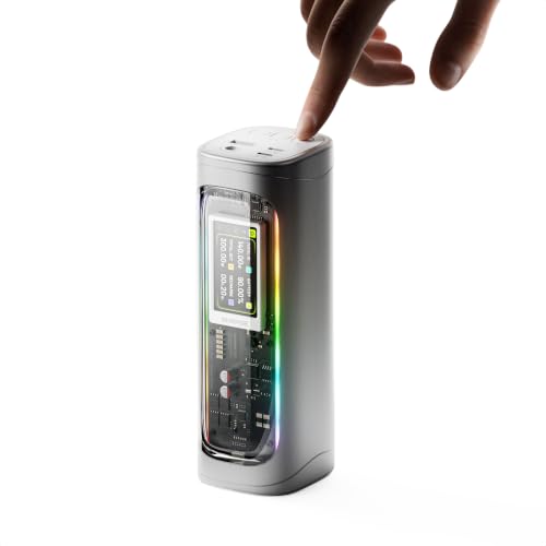 Shargeek 300W Power Bank, 24000mAh Laptop Portable Charger with DC Port | 140W PD3.1 USB-C Fast Charging for MacBook Pro, Adjustable DC Output, Transparent Design, Smart Display, RGB Light - color: Silver