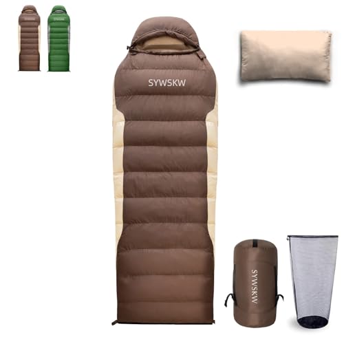 Ultralight Down Sleeping Bag with Pillow,15°F 32°F 46°F Sleeping Bag for Women,Men,Youth Backpacking,Hiking and Camping Outdoor with 680FP Duck Down - color: Coffee, size: 1200g down filling