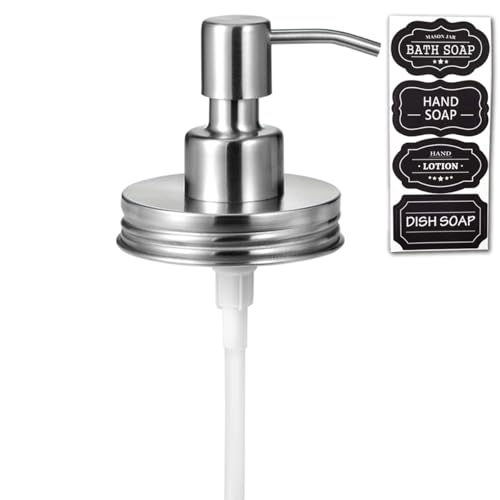 Amolliar Mason Jar Liquid Soap Dispenser Soap Pump, Brushed Nickel 1 Pack | Refillable Lotion Soap Pump16OZ Regular Mouth Jar, Hand Soap, Dish, Stainless Steel Soap Pump Lid, Farmhouse Bathroom Decor - color: Brushed Nickel, size: 1 Pack