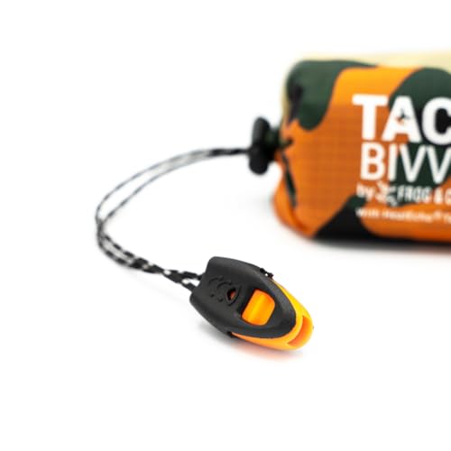 Survival Frog Tact Bivvy 2.0 Emergency Sleeping Bag with Stuff Sack, Carabiner & Survival Whistle – Compact, Lightweight, Waterproof, Reusable Thermal Bivy Sack Shelter Kit - color: New 2.0 Tactical Camo