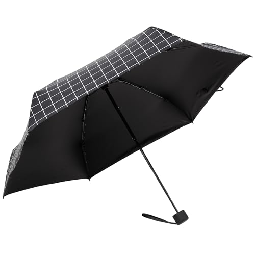 GAOYAING Compact Travel Umbrella with Case Sun&Rain Lightweight Small and Compact Suit for Pocket 34 Inches - color: Black Grid Pattern, size: 34 Inches