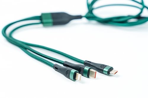 M.A.D LAB 100W USB-C Multi Charging Cable, 3-in-1 Nylon Braided, 4.3 ft | Multi charger cable: USB-C, Lightning and Micro-USB tips; up to 100W fast charge and 480Mbps data via USB-C connector only