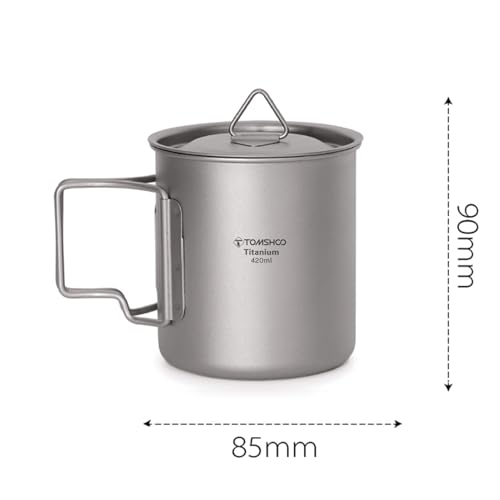 TOMSHOO 450ml/15oz Titanium Mug Camping Titanium Pot with Lid | Camping Coffee Cup with Foldable Handle, Backpacking Cup for Hiking Travelling Camping Open Fire - size: 420 Ounces