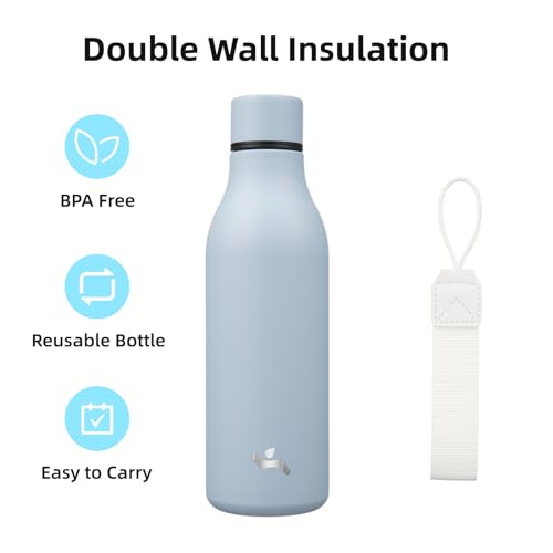 Konokyo 18 oz Insulated Stainless Steel Metal Water Bottle with Strap - color: Candy Blue, size: 18 Ounces