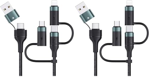 PD 60W USB C Multi Fast Charging Cable Nylon Braided Cord 5-in-1 3A USB/C to Type C/Micro/Phone Fast Sync Charger Adapter Compatible with Laptop/Tablet/Phone (Pack of 2) - color: Green, size: 4FT (Pack of 2)