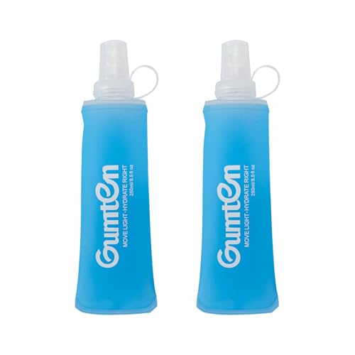 2 Pack Soft Flask 250ml TPU BPA-Free Soft Water Bottle Collapsible for Hydration Pack Running Vest Marathon Hiking Cycling (Light Blue) - color: 2pcs, 250ml Light Blue