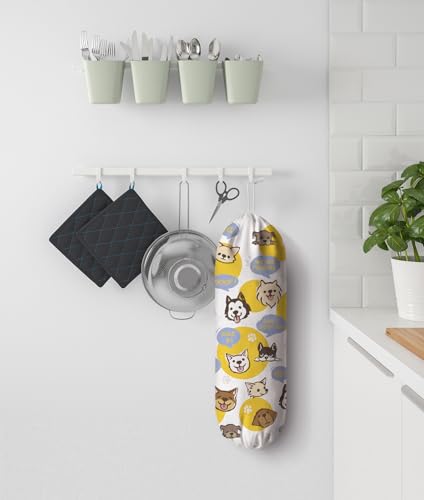 Dogs Plastic Bag Holder,Grocery Bags Storage Organizer Keeper for Kitchen 23" x 9" - color: Dog Yellow