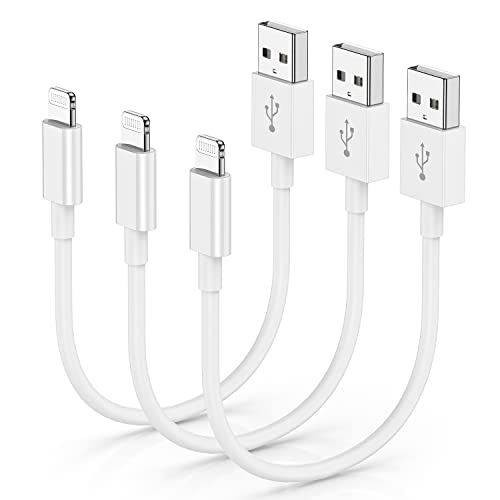 3 Pack Apple MFi Certified Short iPhone Charger Cable 1Ft, Apple Lightning to USB Cable Cord 1 Foot, 2.4A Fast Charging, Apple Phone Chargers for iPhone 14/13/12/11/11Pro/11Max/ X/XS/XR/XS Max/8/7/6 - color: White, size: 1 ft