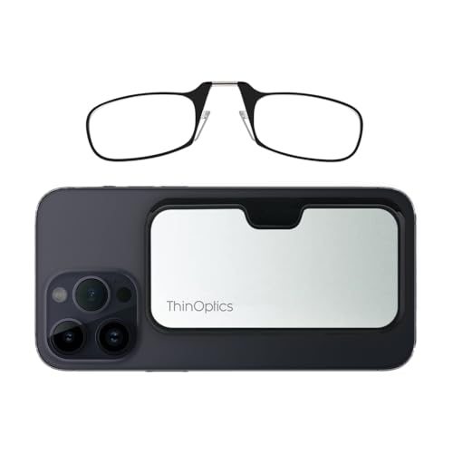 Always With You by ThinOptics Classic Reading Glasses + Case that Sticks to Your Phone - Ultra-Thin Armless Pocket Readers - color: Metal Case / Black Frames