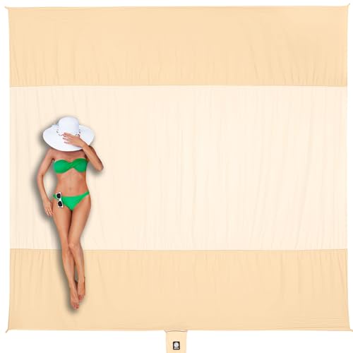 WEKAPO Beach Blanket Sandproof Waterproof, Extra Large Beach Mat, Oversized & Compact Sand Free, Quick Drying Beach Essentials for Vacation, Cruise, Picnic & Camping with Stakes - color: Beige, size: 7x7 FT (1～3 person)