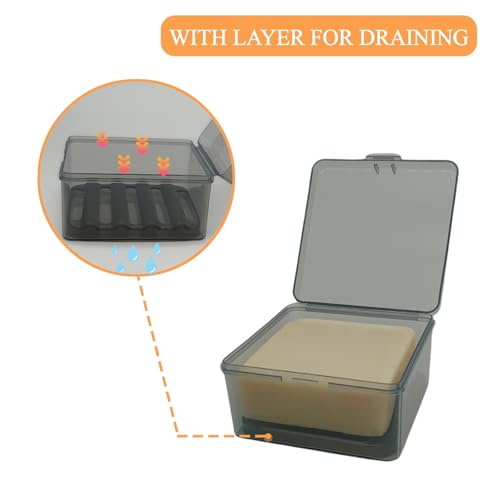 Travel Soap Container with Draining Layer, Square Soap Dish Bar Soap Holder for Shower with Lid Soapbox Bathroom Soap Dishes fit Dr Squatch Bars for Traveling Vonpri (Transparent Black) - color: Transparent Black