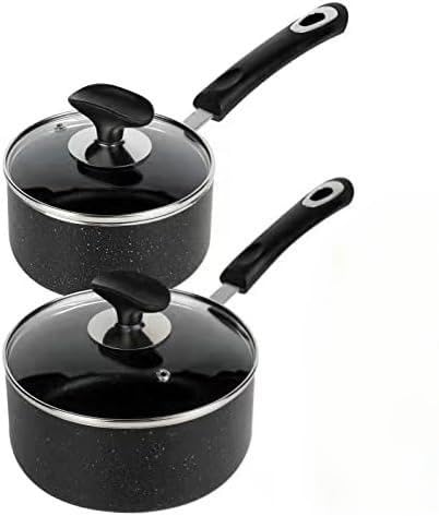 Nonstick Saucepan Set - 1 Quart and 2 Quart,Ultra Non Stick Sauce Pan Small Pot with Glass Lid,Great for Home Kitchen Restaurant,Black - size: 1+2 sets