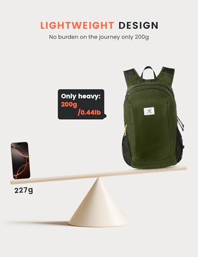 SKYSPER Hiking Backpack Ultralight Packable RFID Travel Daypack Small Nylon Stuff Pack 16L Outdoor Bag for Women Men - color: Green