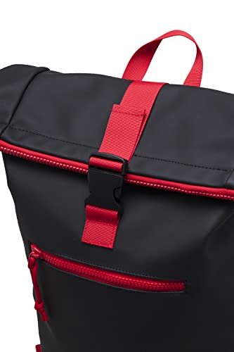 X RAY Roll Top Laptop Backpack for Men Women, PU Leather Expandable Roll Up Backpack Capacity Adjustable 22L & Fits 15.6" Laptop, Black/Red - color: Black/Red