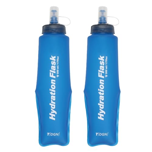 Running Water Bottle Handheld Plastic Flask Hydration Vest Packs Waist Belt Replacement for Runners Marathon Cycling Hiking - color: 03 Soft Flasks - Blue - 500ml/16.9oz - 2 Packs