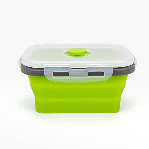 CCyanzi 3piece Collapsible Food Storage Containers with Lids, Silicone Lunch Container, Microwave & Freezer Safe, Space Saving for Kitchen Cabinet and Camping Backpack,(green gray) - color: green with gray