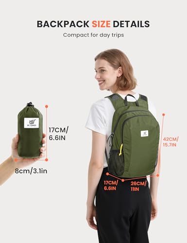 SKYSPER Hiking Backpack Ultralight Packable RFID Travel Daypack Small Nylon Stuff Pack 16L Outdoor Bag for Women Men - color: Green