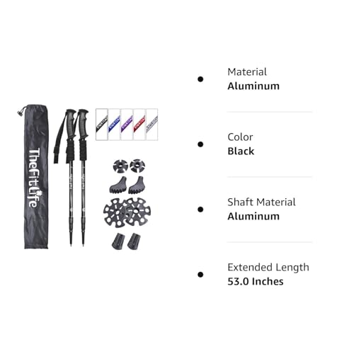 Telescopic Trekking Poles for Hiking, Anti-Shock Nordic Walking Sticks - color: Black