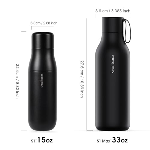 VSITOO S1 15oz Mini Insulated Stainless Steel Self-Cleaning Water Bottle | Mini 15oz Insulated Bottle for Purses & School Bags, With Auto Self-Cleaning, Touchscreen, 30-Day Battery & 24H Cold - color: Black, size: 14.8 Ounces