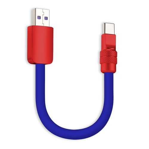 chubbycable 120W Short USB A to C Charging Cable, Dark Blue+Red, 0.82FT | Premium Zinc Alloy Connectors, 6mm Silicone Extra Thick, 45,000+ Bend Tested, E-Marker Chip, Stable 480Mbps Data Transfer - color: Dark Blue+Red, size: 0.82 ft, style: USB A-Type C