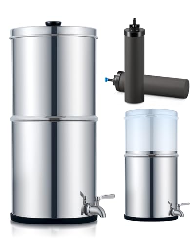 2.25 Gal Gravity Fed Water Filter System - Countertop Stainless Steel Countertop Water Filtration System, Gravity Water Purifier with 2 Carbon Filters NSF/ANSI 42 Certification - style: Gravity Water System