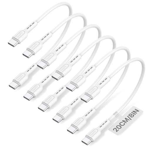 SOOPII 6-Pack Short USB C to USB C Cables,8 Inch/0.7Ft 60W Type C Fast Charging Cables,Compatible with lPhone,Galaxy,lPad,MacBook,Charging Station and Power Bank Accessory(White) - color: White, size: C to C-6P(60W)