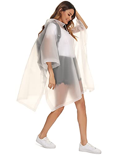 Reusable Rain Ponchos with Drawstring Hood for Adults, Waterproof Thicken Rain Coat, 2 Packs - color: White & Black