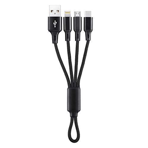 IFLASH 3in1 MicroUSB/Type C Cable, 3 in 1 Multi USB Charging Short Travel Size 8” Keychain Cord for Samsung Galaxy S10 S9 S8, Android Smartphones, iPhone 17 16 15 14 13 XS MAX XR X 8 7 Plus (Black) - color: Lightning + TYPE C + Micro (Black)