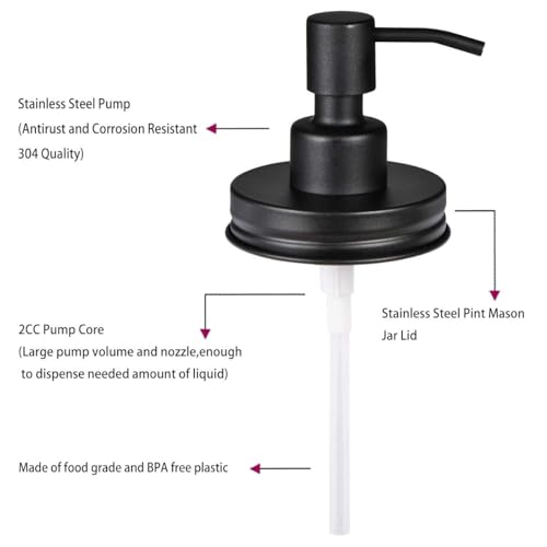 Amolliar Mason Jar Liquid Soap Dispenser Lid, Lotion Soap Pump, Black 1Pack | Refillable Lotion Soap Pump16OZ Regular Mouth Jar, Hand Soap, Dish, Stainless Steel Soap Pump Lid, Farmhouse Bathroom Decor - color: Black, size: 1 Pack