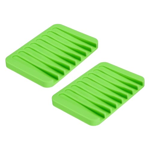 uxcell 2 Pcs Self Draining Silicone Soap Dish, Soap Tray with Drainage for Bathroom Shower Kitchen Sink, 4.5" x 3.1" x 0.4", Green - color: Green