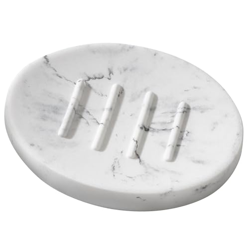 Mini Soap Dish Bathroom Resin Marble Look Bar Soap Holder for Shower Soap Tray for Kitchen Sink(Marble White) - color: Marble White, size: Mini 1 Pack