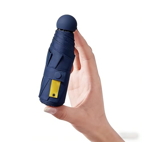 Travel Umbrella Portable Compact Umbrellas Pocket Mini for Purse Umbrellas for UV Small Backpack with Case Folding for Women - color: Navy