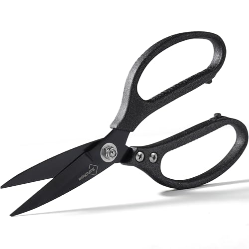 BoFuYuan Heavy Duty Scissors for Cutting Carpet Cardboard Leather Fabric | Japanese Steel Blades, Comfort Grip, Multipurpose Utility Sharp Shears for Kitchen Garden Craft Sewing, 8.5 Inch Frosted Grey