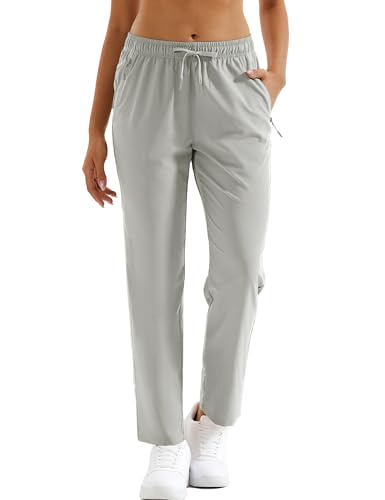 MAGCOMSEN Women's Hiking Pants Lightweight Quick Dry UPF 50 Water Resistant Elastic Waist Golf Travel Pants Zip Pockets - color: Light Grey, size: Small