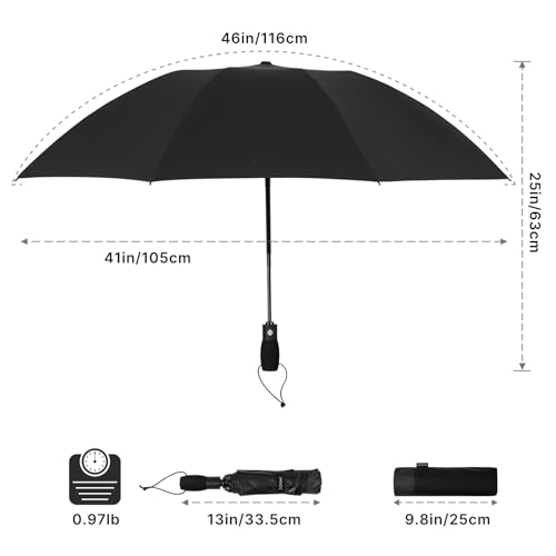 G4Free 46 Inch Inverted Umbrella Windproof Travel Umbrella for Rain & Sun | Black Coating UV Protection, Strong 8 Ribs, Auto Open/Close, Reverse Folding Umbrella with Non-Slip Grip, Fits Car & Backpack - color: Black