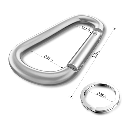 sprookber 3" Aluminum Carabiner D Ring, Caribeener Clips, Spring Snap Hook for Keychain Clip, Set of 10 - color: Silver