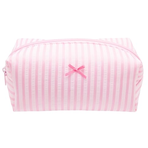 PAZIMIIK Cozy Makeup Bag for Women,Zipper Cosmetic Pouch,Stripe Cute Pink - color: Stripe Cute Pink
