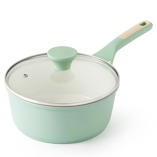 SENSARTE Ceramic Nonstick Saucepan with Lid 1.5 QT, PTFE/PFAS Free, Green | Small Kitchen Cooking Pot with Stay Cool Handle, Induction Compatible, Ceramic Coating - color: Mint Green, size: 1.5 Quarts
