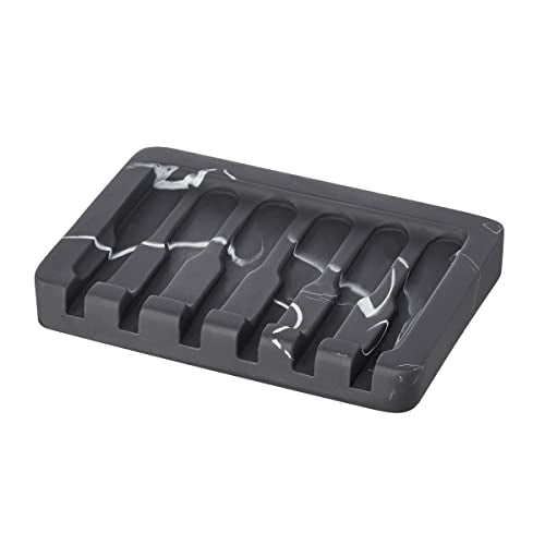 INIUNIK Self Draining Soap Dish - Marble Look Soap Holder Tray Savers Box Container Sponge Holder for Bathroom Shower Kitchen, Black - color: Black-1 Pack