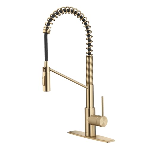 KRAUS Oletto Commercial Style Single Handle Pull Down Kitchen Faucet with QuickDock Top Mount Installation Assembly in Spot Free Antique Champagne Bronze, KPF-2631SFACB - color: Spot-Free Antique Champagne Bronze, style: Commercial Style Faucet