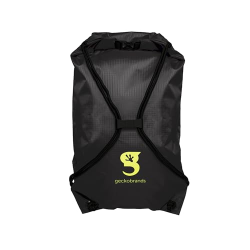 geckobrands Embark 10L Drawstring Backpack – Waterproof, Lightweight Dry Bag for Beach, Hiking, and Light Water Activities - color: Black/Neon Green